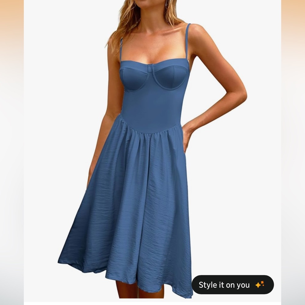 Blue Spaghetti-Strap Sundress with Bust Detail